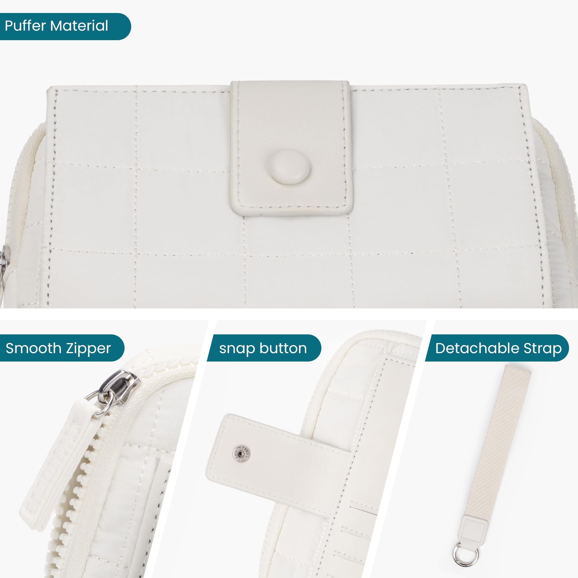 befen Wristlet Wallets for Women, Quilted Nylon Wallet Clutch Purse with 10 Card Slots, Credit Card Holder with RFID Blocking Phone Organizer, Puffer Womens Wallets, Beige