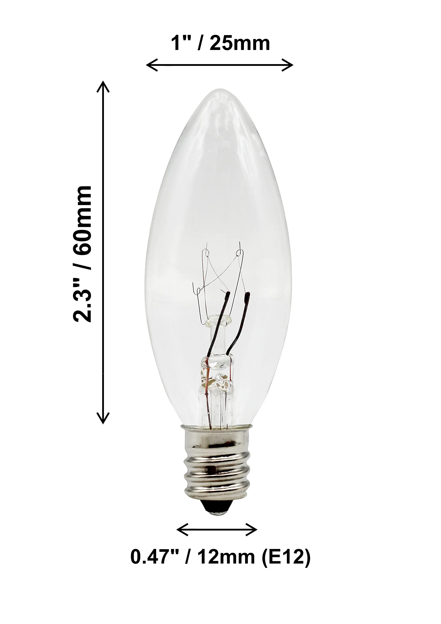 Creative Hobbies® Replacement Light Bulbs for Electric Candle Lamps, Window Candles, & Chandeliers - 7 Watt Candelabra (E12), Clear Incandescent, Steady Burning, 120v 7w Bulb - Pack of 12