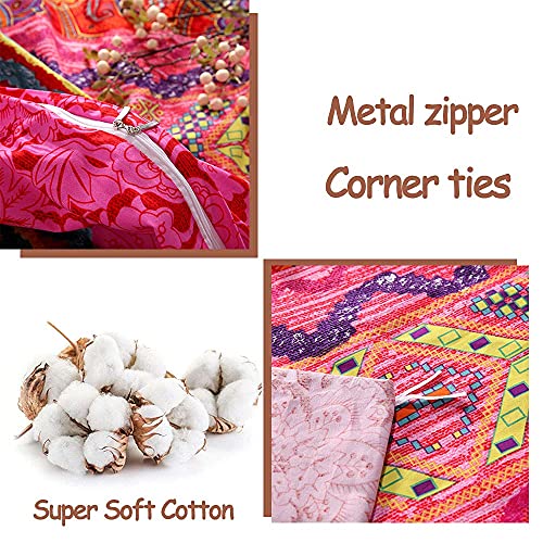 FADFAY Exotic Boho Duvet Cover Set King/California King 100% Brushed Cotton Soft Bohemian Bedding Red Teal Mandala Printed Bedding Reversible Striped Zipper Bed Comforter Cover + 2 Pillowshams