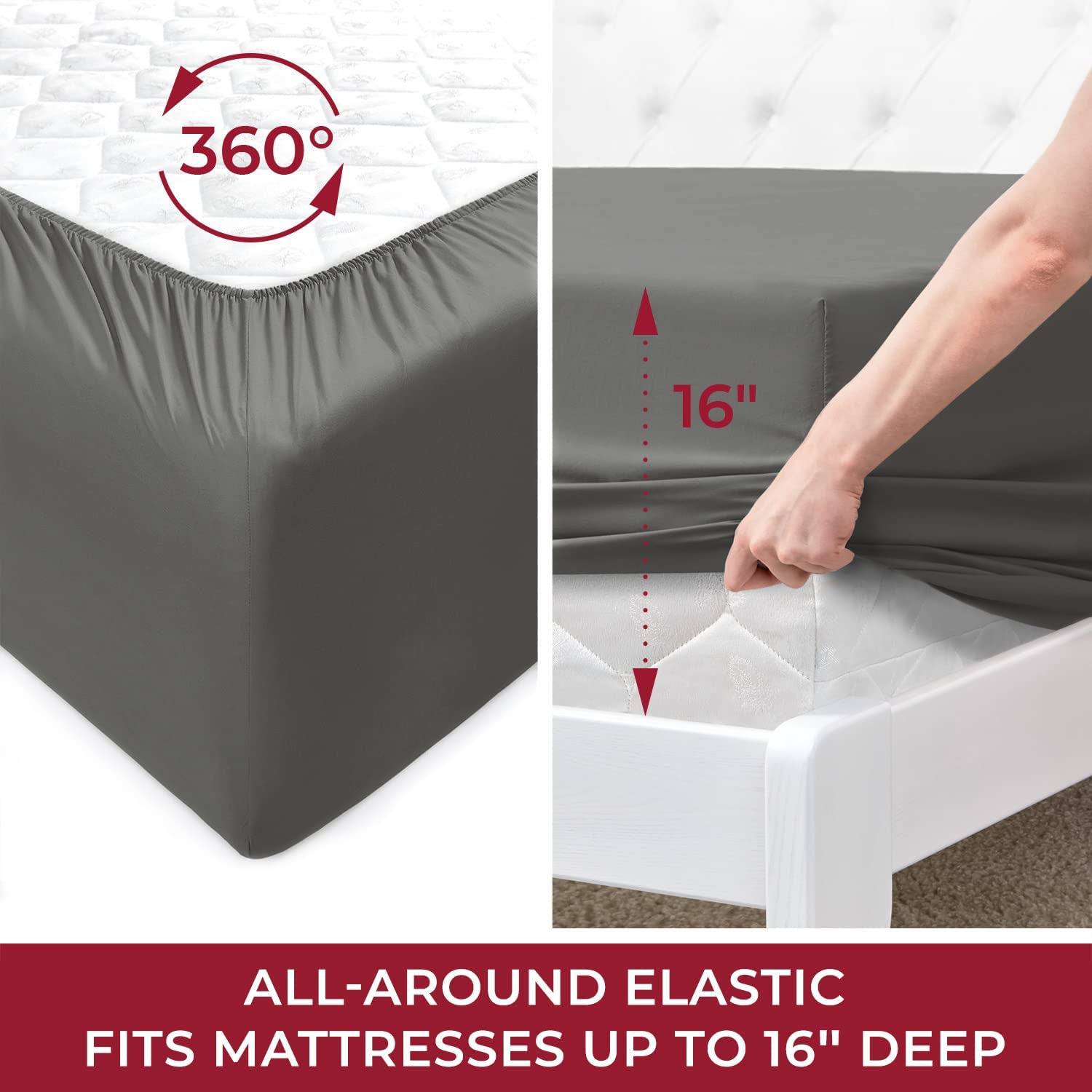 Mellanni Bed Sheet Set + 2 Pillow Shams Bundle&Save - Hotel Luxury Bedding Sheets & Pillowcases - Bundle Includes: 4pcs Bed Sheet Set and 2 Pillow Shams with 2" Flange (King, Gray)