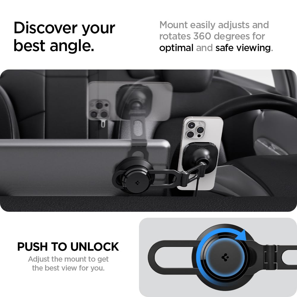 Spigen OneTap Pro 3 Tesla Phone Mount (Foladable and Hidden) for All Tesla Model Y/3/S/X/Cybertruck with Charging- Designed for MagSafe Compatible iPhones, Pixel, Galaxy Phones