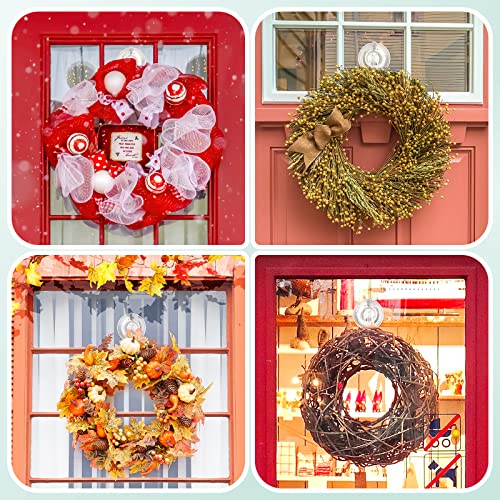 VIS'V Wreath Hanger, Large Clear Heavy Duty Suction Cup Wreath Hooks with Wipes 22 LB Removable Strong Window Glass Door Suction Cup Wreath Holder for Halloween Christmas Wreath Decor - 2 Pcs