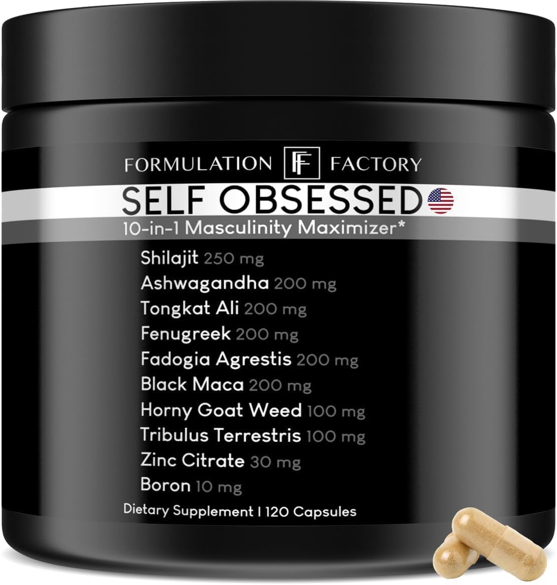 Self Obsessed 10 in 1 Masculinity Maximizer Supplement, Shilajit for Men, Tongkat Ali, Ashwaganda, Fenugreek & More, Muscle Growth, Energy Management, Drive, Strength, Recovery (2 Months)