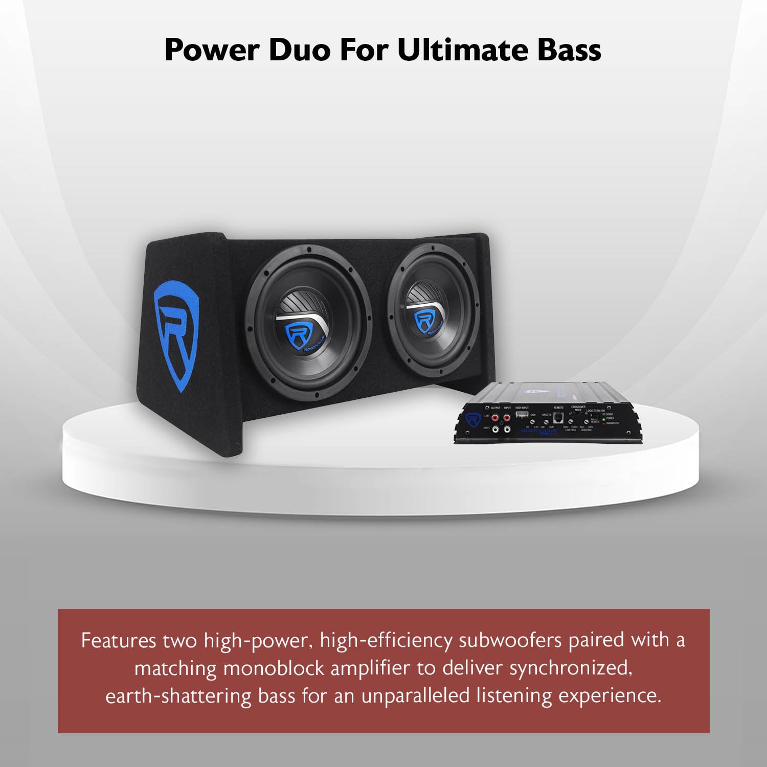 Rockville RV8.2A 800 Watt Dual 8" Car Subwoofer Enclosure+Mono Amplifier+Amp Kit black