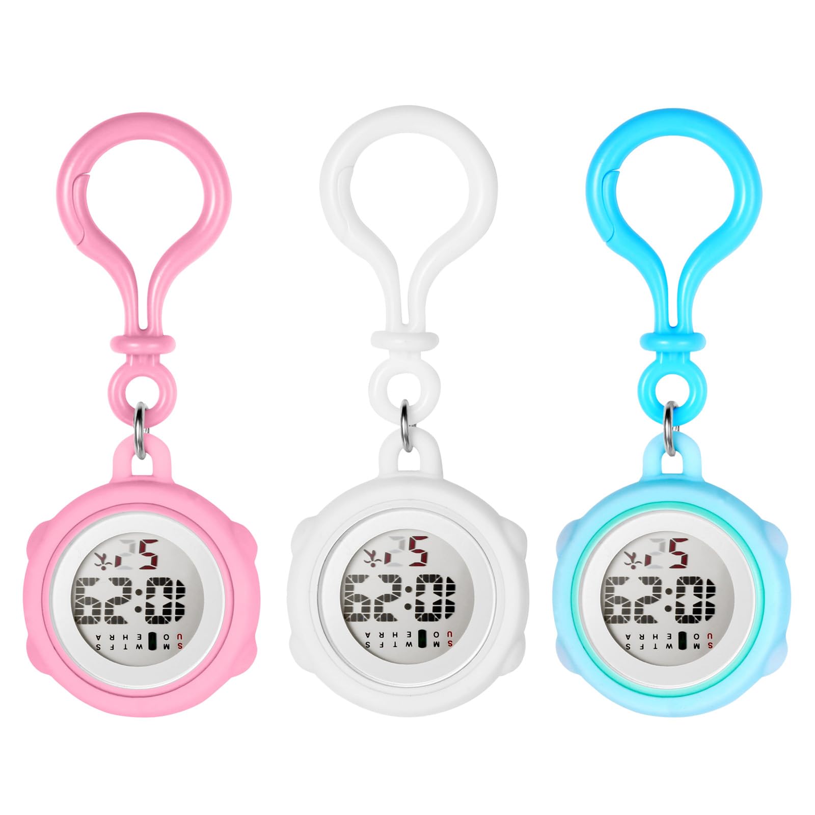 JewelryWe Digital Clip On Watch: Silicone Cover Carabiner Watches Backpack Buckle Belt Fob Watch for Rock Climbing Doctors Nurses Chefs Students