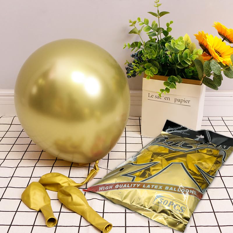 Borcolo100PCS Metallic Chrome Balloons, Birthday Balloons, Shiny Balloons, 12inch(30cm) Birthday Wedding Graduation Anniversary Party Decorations (Golden)
