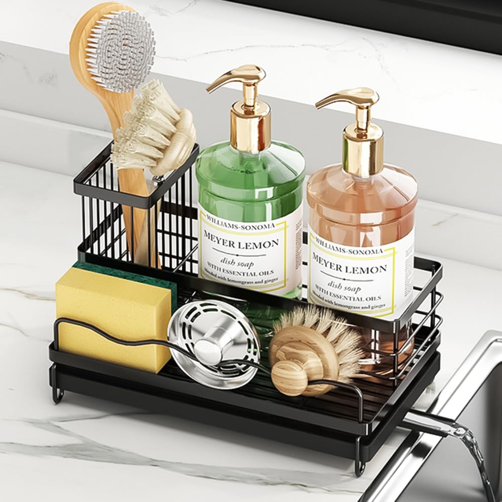DMJWAN Sink Caddy Kitchen Sink Organizer, 304 Stainless Steel Holder for Sink,Countertop with Removable Drain Tray with Diversion Drainage.