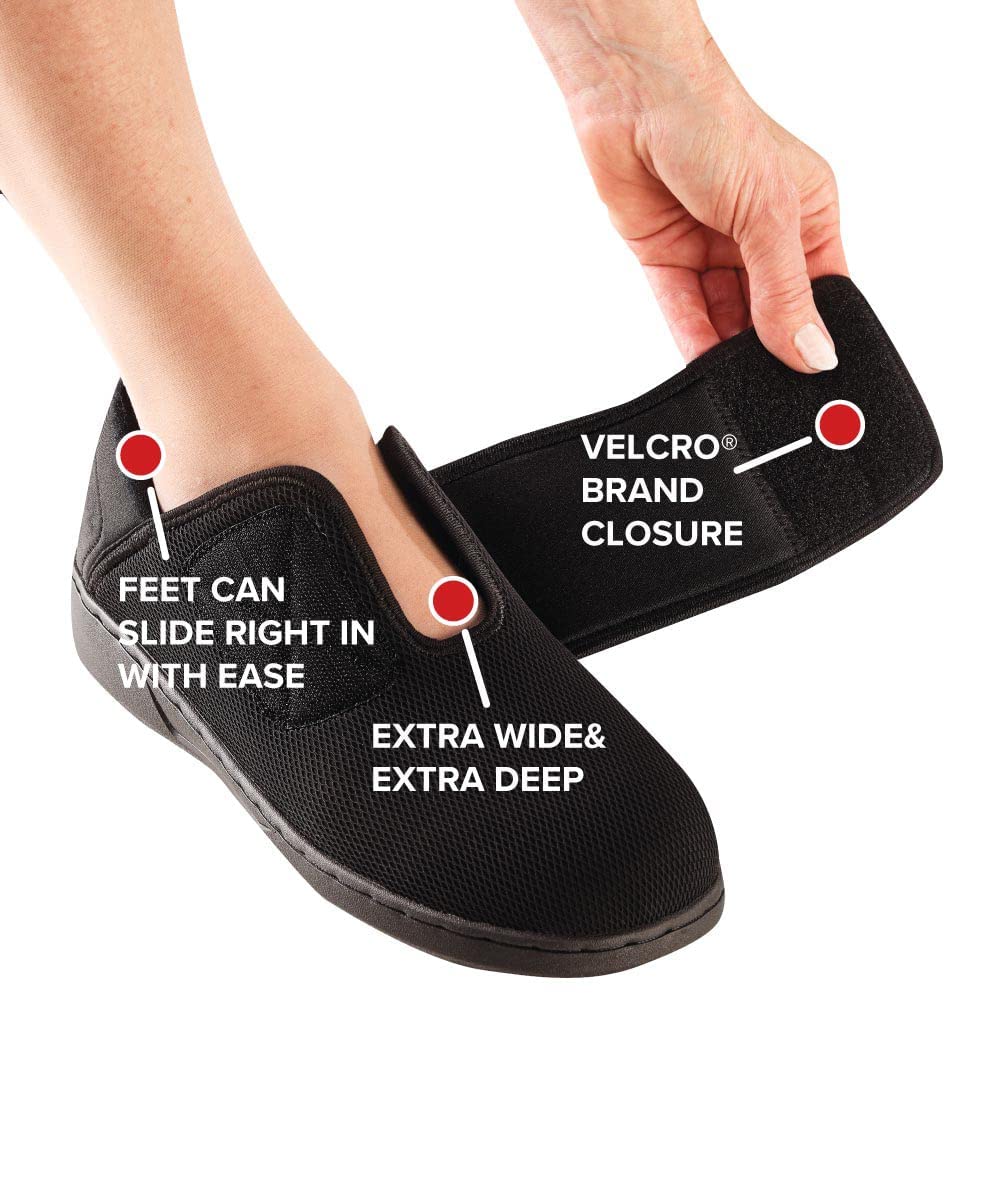 Silvert's Adaptive Clothing & Footwear Women’s Extra Wide Comfortsteps Shoes with Fluid Barrier for Seniors - Black 8