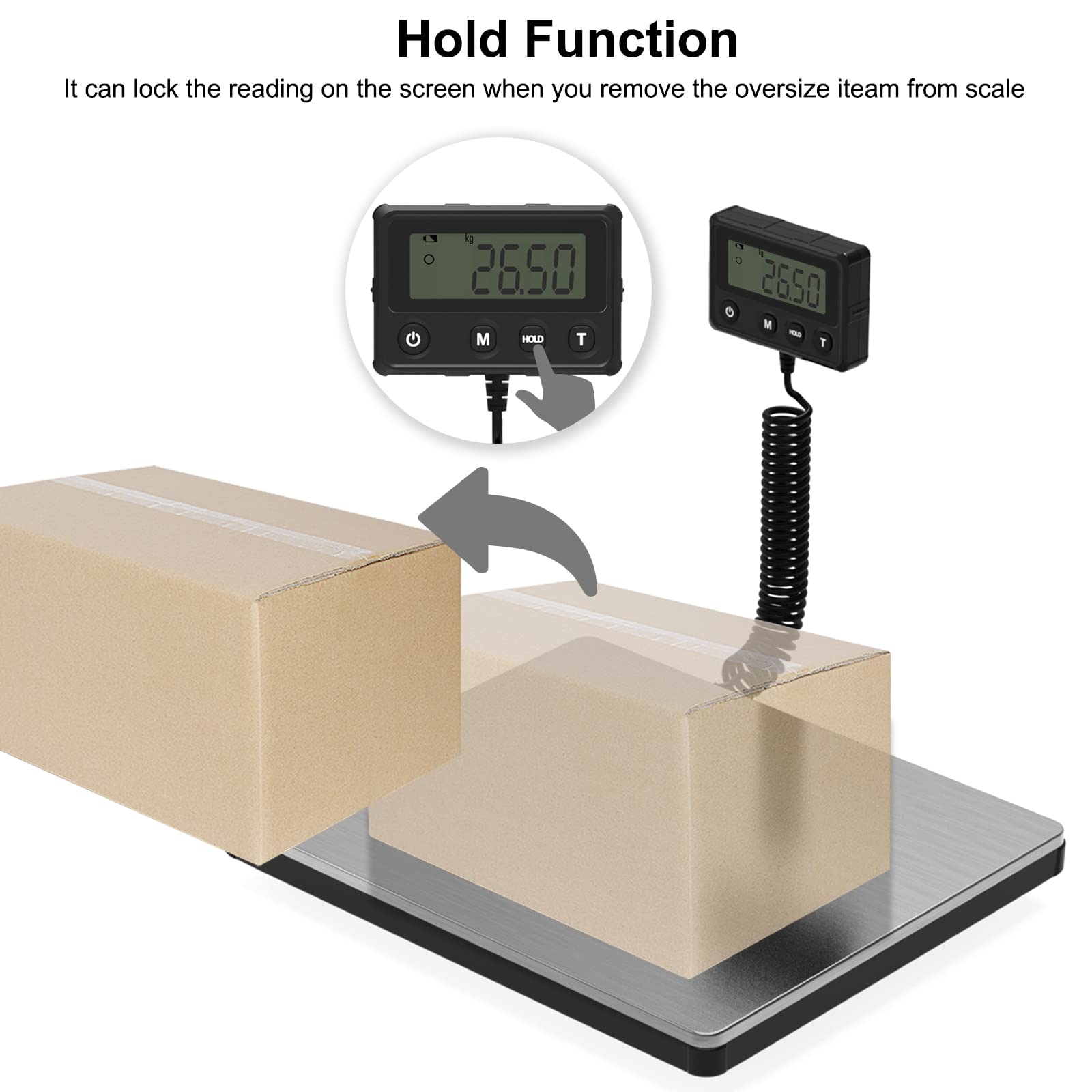 WEIGHTMAN Shipping Scale 440lb (Max.) 5oz (Min.) Heavy Duty Stainless Steel Freight Scale Warehouse Scale Package Scale Farm Scale Industrial Scale Tare/Hold Functions Battery or USB Type-C Powered