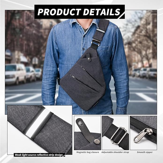 HOXSURY Anti Theft Travel Bag, Waterproof Sling Bag Chest Bag, Crossbody Multi Pockets Shoulder Bag for Men Women