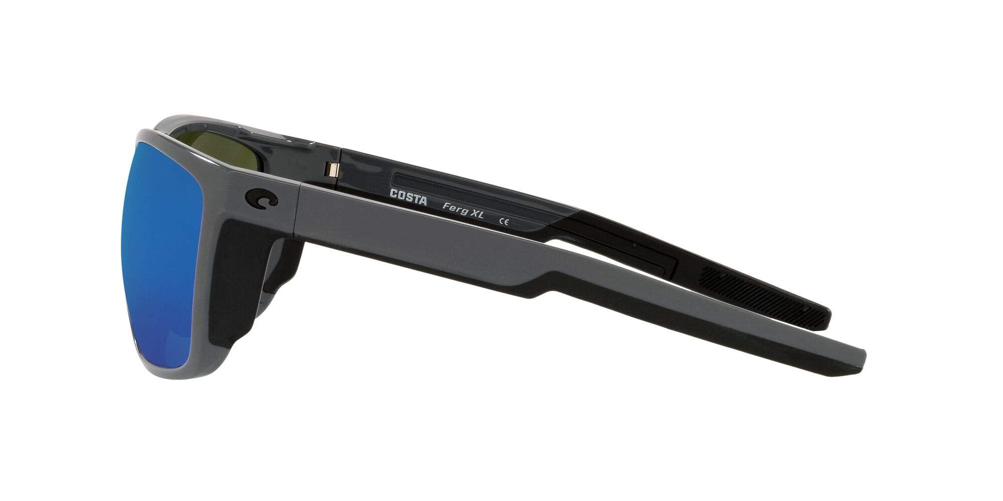 Costa Del Mar Mens Ferg XL Rectangular Sunglasses, Shiny Grey/Blue Mirrored Polarized-580G, 62 mm