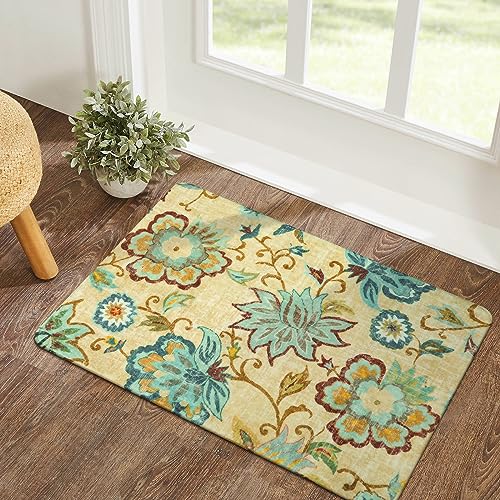 Lahome Floral Black Round Area Rug - 5Ft Washable Ultra-Thin Soft Round Bedroom Rugs Non-Slip Stain Resistant Circle Rugs for Living Room, Paisley Print Accent Round Carpet for Office Dining Room