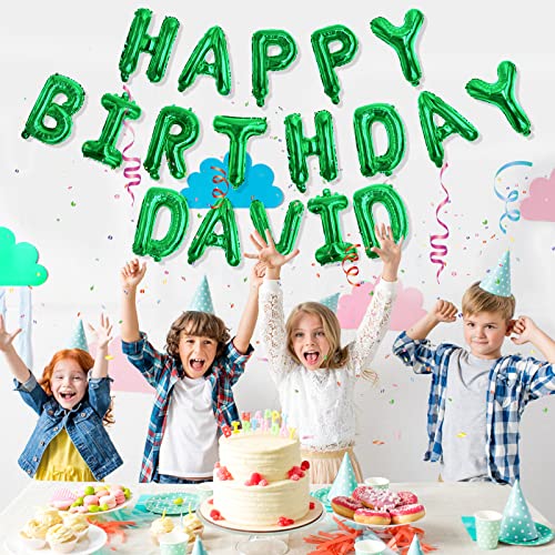 Personalized Name Happy Birthday Banner - Happy Birthday Balloon Letters Balloons 2 Sets A- Z 16'' Mylar Foil Birthday Party Decorations for Kids, Women, Men, Green