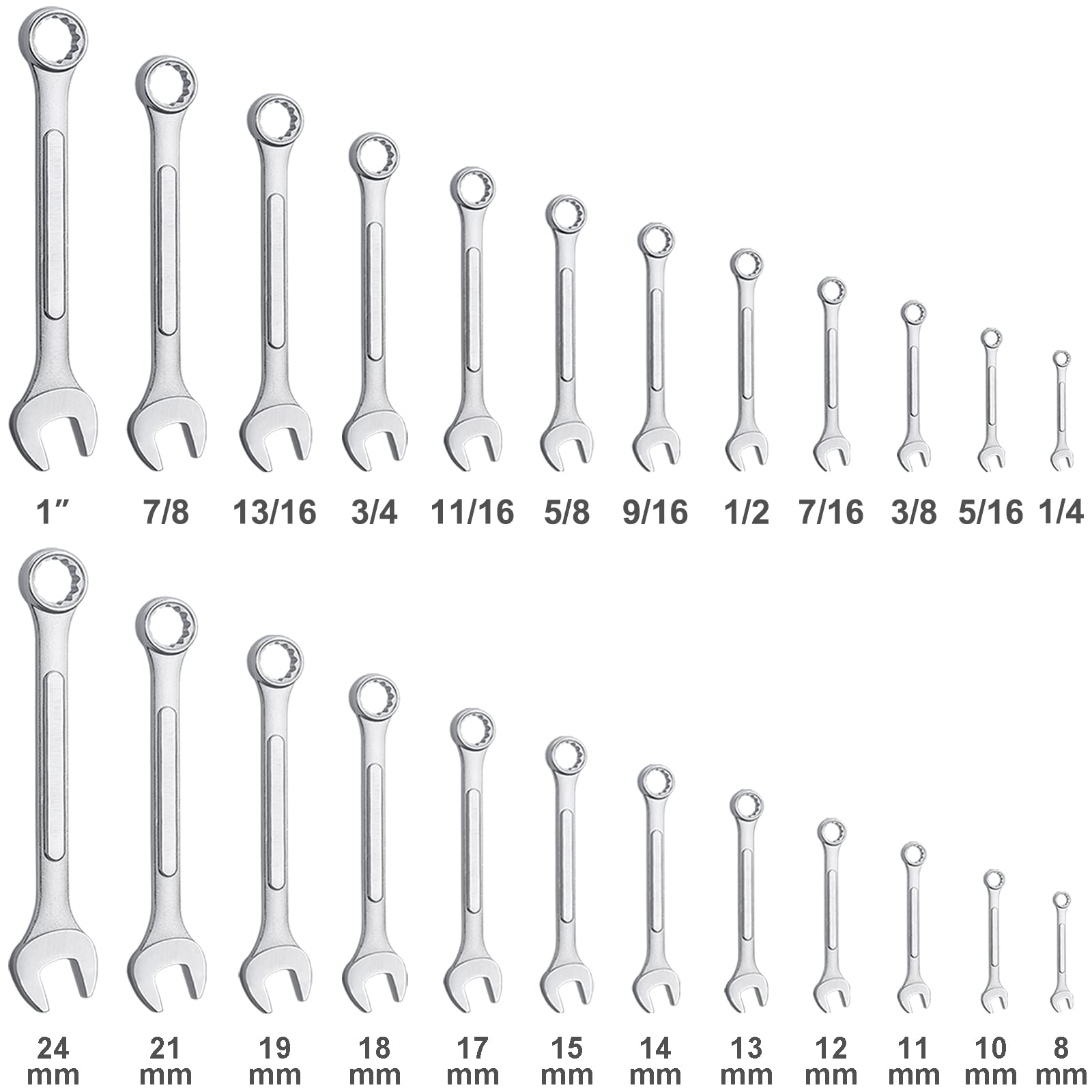 24-Piece All-Purpose Master Combination Wrench Set with Roll-up Pouch | SAE 1/4” to 1”, Metric 8mm to 24mm | Perfect for General Household, Garage, Auto Repairs, Car, Truck, Boat, and Travel Emergency
