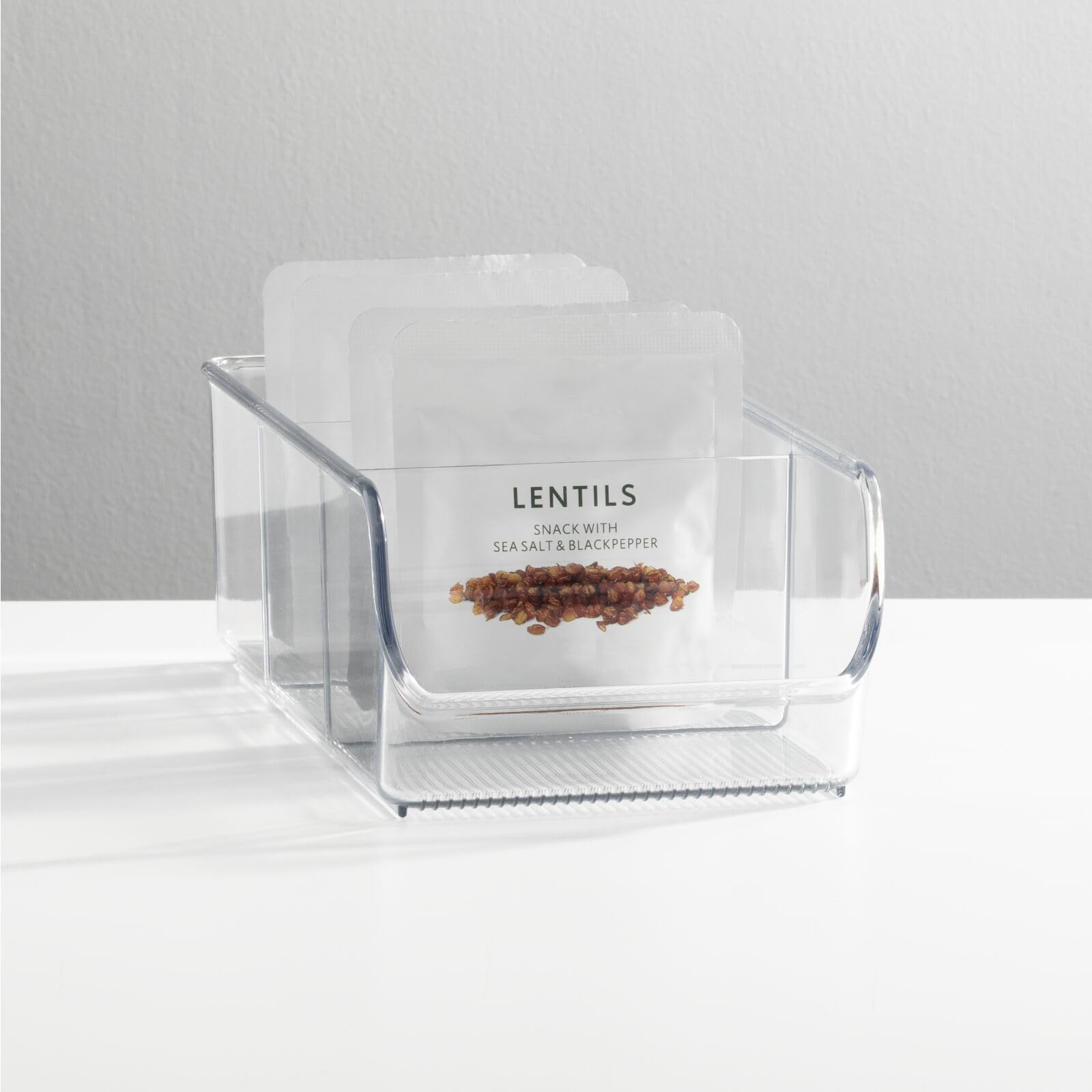 mDesign Plastic Food Storage Bin Organizer with 3 Compartments for Kitchen Cabinet, Pantry, Shelf, Drawer, Fridge, Freezer Organization - Holds Snack Bars - Ligne Collection - 2 Pack - Clear