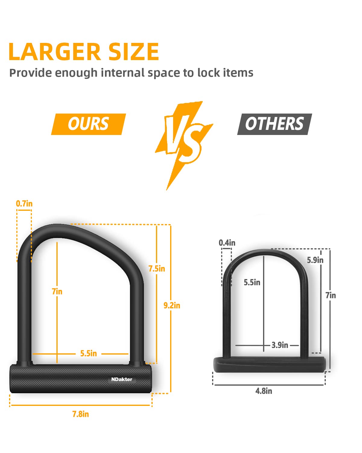 NDakter Bike Locks Heavy Duty Anti Theft 18mm Thick, Motorcycle U Lock with 4FT/120cm x 6mm Chain for Scooter, 3Keys Large U-Shaped Motorcycle Wheel Lock for Ebike, Moped, Fat-Tire,Tribike