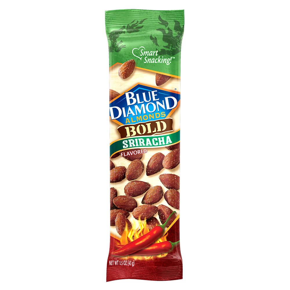 Blue Diamond Almonds, Bold Sriracha Flavored Snack Nuts, Single Serve Bags (1.5 Oz. Tubes, Pack of 12)