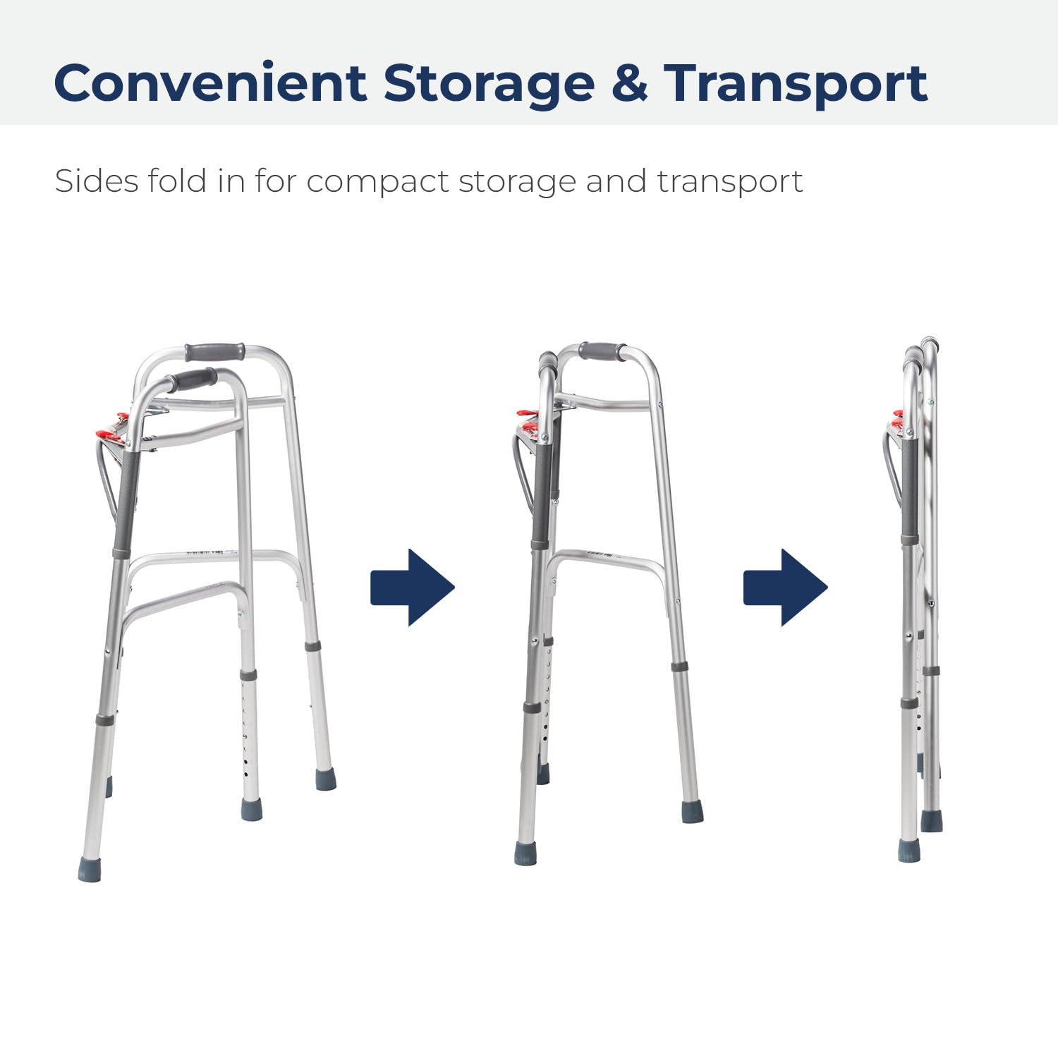 Drive Medical 2-Button Standard Foldable Walker for Seniors & Adults - Adjustable Legs - Lightweight Aluminum Construction - 350 Lb Weight Capacity - Basic Walking Aid - Silver