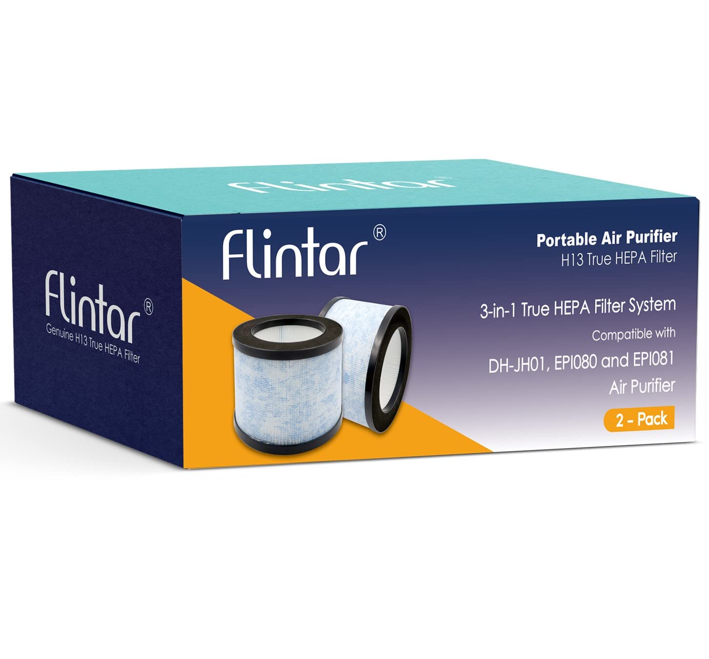 Flintar MK01 Replacement Filter, Compatible with AROEVE MK01 MK06 and Kloudi Air Purifier DH-JH01, TZ-K1, Intelabe EPI080, and Elechomes EPI081, 2-Pack