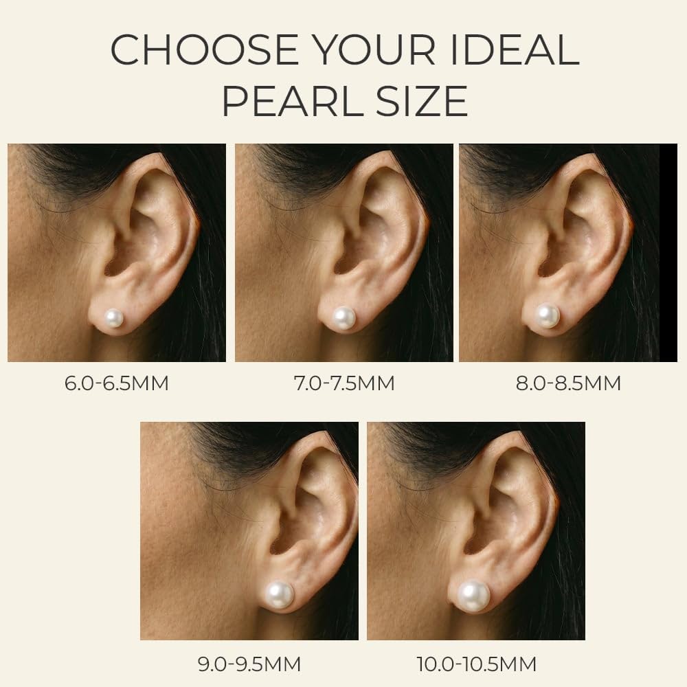 THE PEARL SOURCE Real Pearl Stud Earrings for Women, 14K White Gold Genuine AAA Cultured Freshwater Pearls, Classic Round White Pearl Jewelry Gift for Women, Hypoallergenic Fine Jewelry, 10-10.5mm