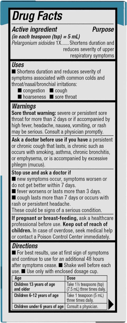 Nature's Way Cold Relief Syrup for Kids 1+, Umcka, Shortens Duration & Reduces Severity, Multi-Symptom Cold Relief, Homeopathic, Phenylephrine Free, Cherry Flavored, 4 Fl Oz (Packaging May Vary)