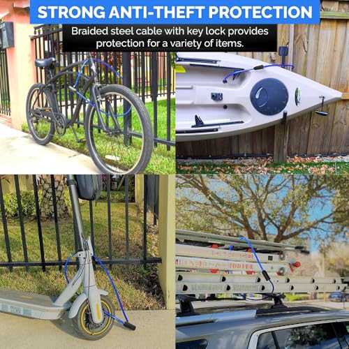 DocksLocks Weatherproof Security Cable Lock with Keys (5ft to 25ft Lengths) Anti-Theft for Kayak, Bike, Paddleboard, Scooter, Equipment, Bicycle 5ft