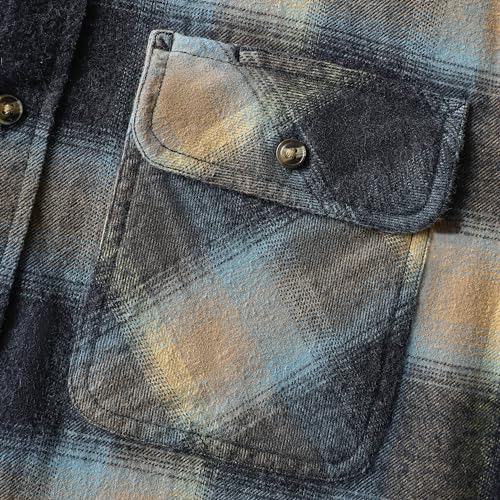 Dubinik® Mens Flannel Shirt Long Sleeve Button Down Plaid All Cotton Soft Brushed Flannel Shirt for Men Utility Casual Shirt Navy Blue White