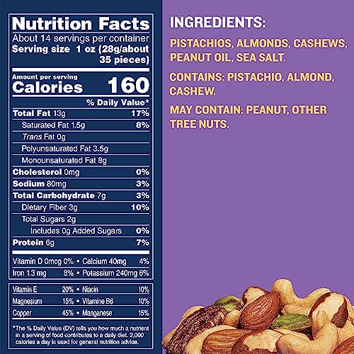 Planters Deluxe Pistachio Nut Mix (14.5 oz Canister) - Variety Nut Mix with Pistachios, Almonds & Cashews