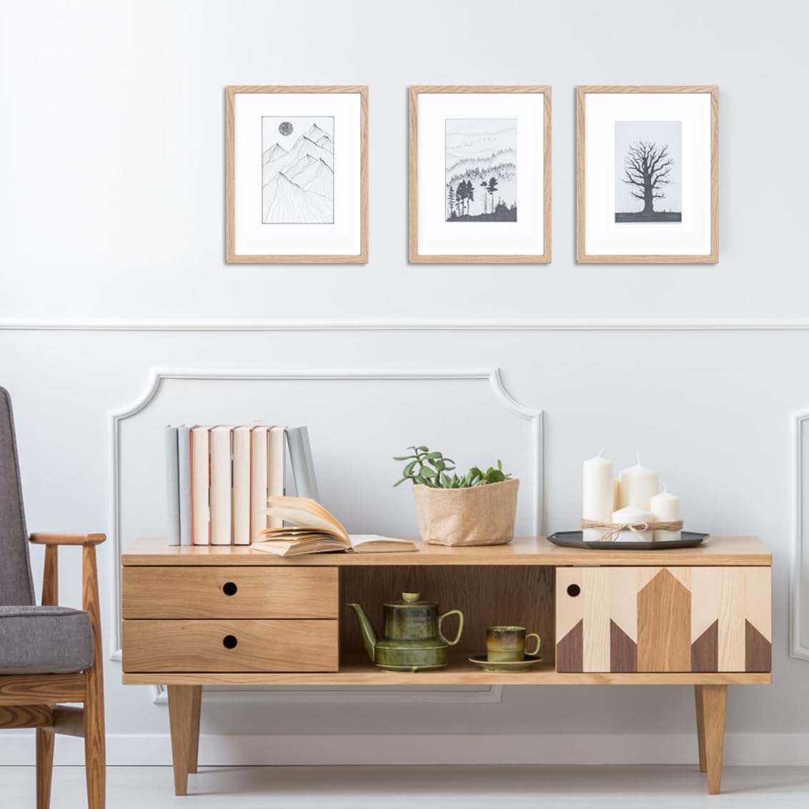 TKYGU11x14 Picture Frame mat to 8x10 set of 2Natural, Minimalist 11x14 Poster Frame, HD tempered glass 11"x14"Wood Frame, MDF Wood Picture Frames for Wall Art Photo and Prints for Home Decor