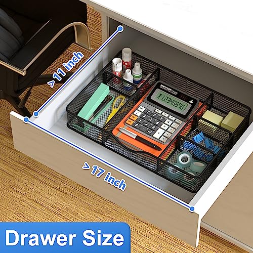 Drawer Organizer, Desk Drawer Organizer Tray with 6 Compartments - 14.5" L x 8.8" W x 1.9" H for Metal Mesh Drawer Organizers Desktop, Bathroom, Kitchen, Makeup, Vanity