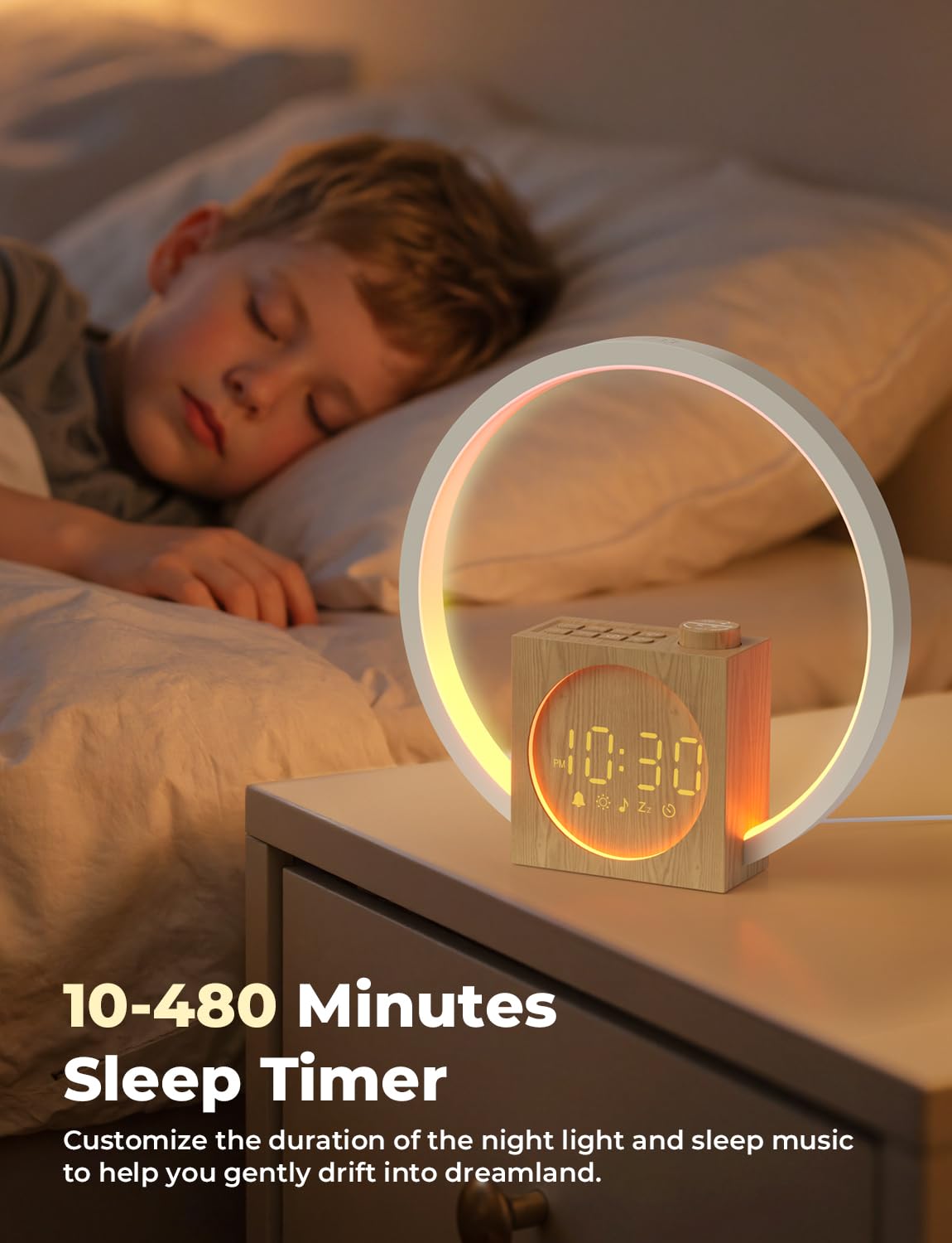 LIORQUE Sunrise Alarm Clock, Wake up Light with White Noise for Heavy Sleepers, Adjustable Sleep Timer, Volume&Brightness, Night Light with Dynamic Colors, 30 Sleep Sounds for Baby Kids Adults