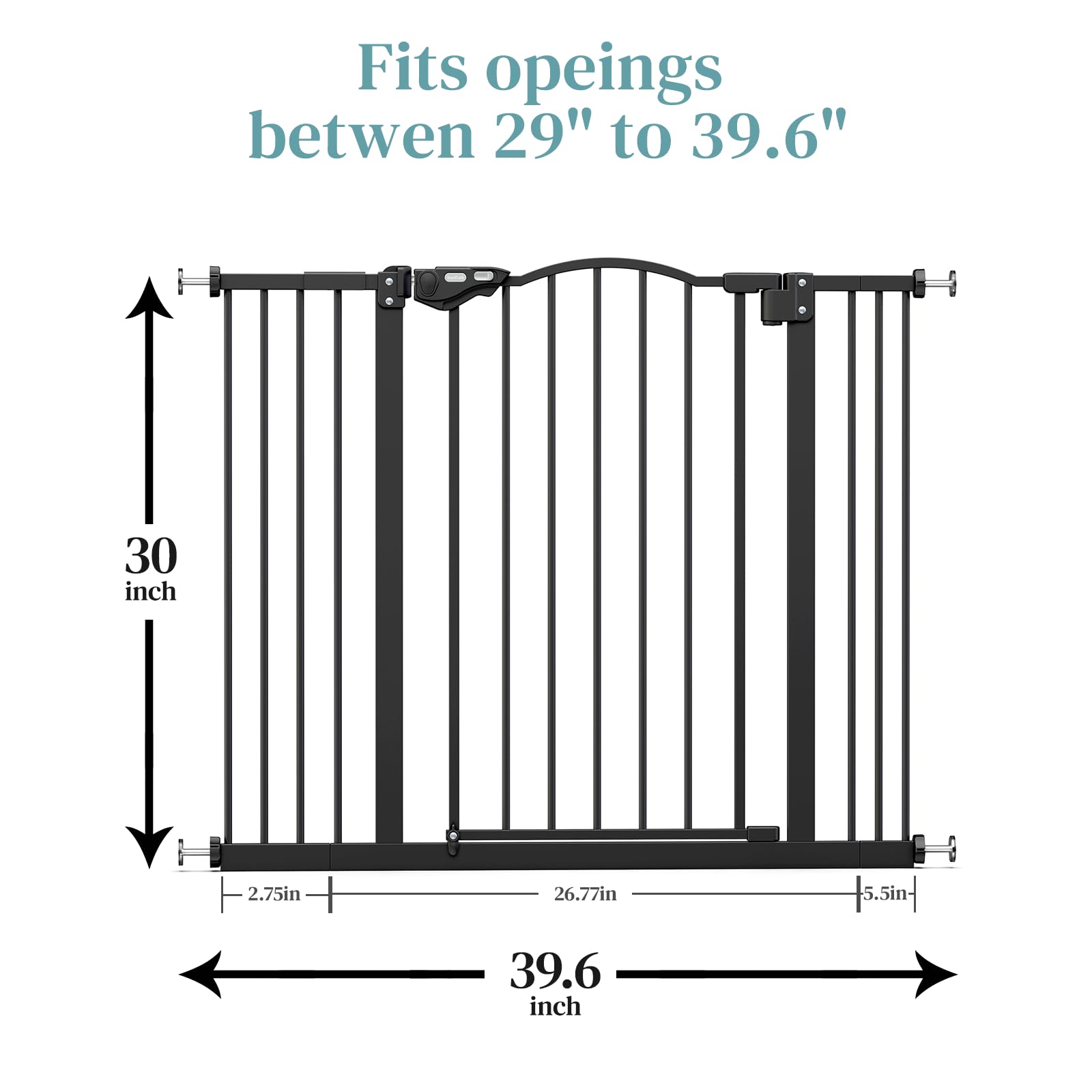 InnoTruth 29-39.6” Baby Gate for Stairs & Doorways, 30" Tall Dog Gate for Pets, Dual-Lock Safety and One Hand Opening Design, Pet Gate for Hallways, Outdoors, Wall-Friendly Install, Pure Black