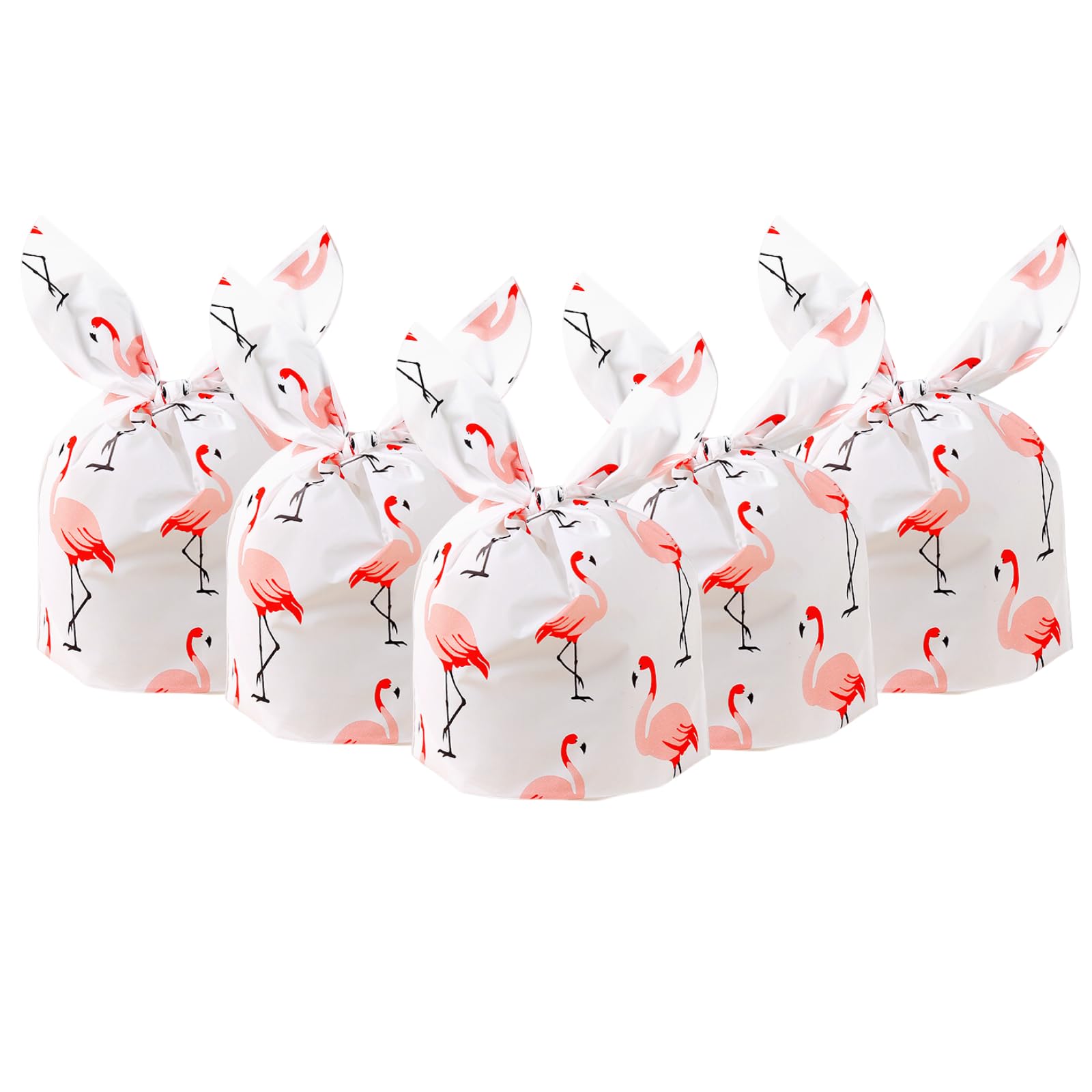 HIPIHOM 50Pcs Cellophane Treat Bags, Hawaii Pattern Wrapping Bags Goodie Bags Cookie Bags of Packaging for Hawaii Party Festivals Birthday Party Supplies, 5.3x8.7in (Flamingos)
