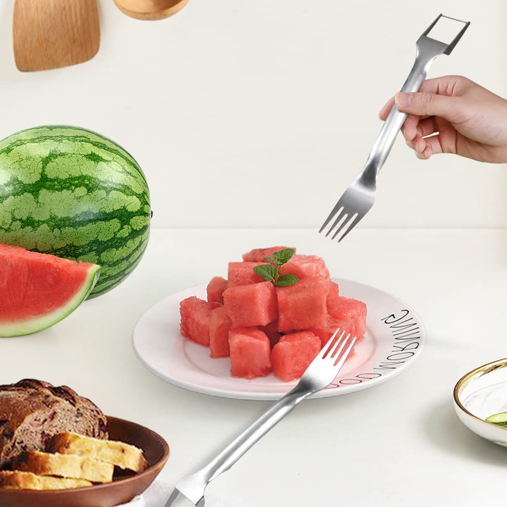 2 in 1 Fruit Cutter and Fork, 2025 New Stainless Steel Watermelon Fork Slicer Cutter, Summer Watermelon Cutter Slicer Tool Home Kitchen Gadgets (1)