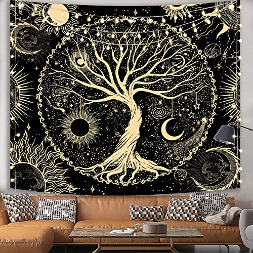 Avinyl Blacklight Tree Space Tapestry Wall Hanging, 30" x 36" Small Black Light Tree of Life Tapestries, Fantasy Cool Star Galaxy Wall Poster for Living Room Teen Dorm Decor