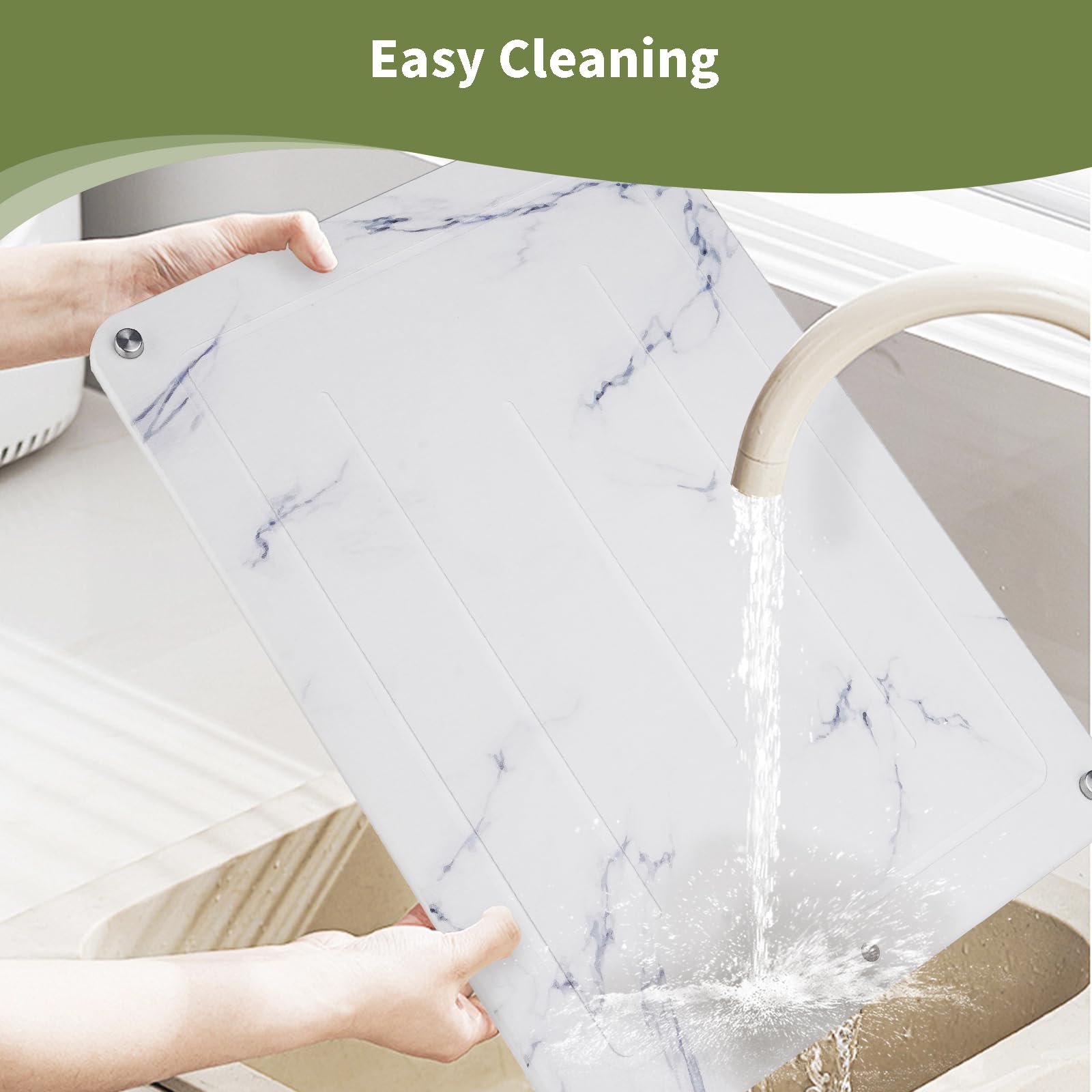 Fouwey Stone Drying Mat For Kitchen Counter,Coffee Mat,Ultra Absorbent, Fast Dry, Non-Slip, Heat Resistant Drying Stone For Counter(15.8x11.8 inch,White Marble)