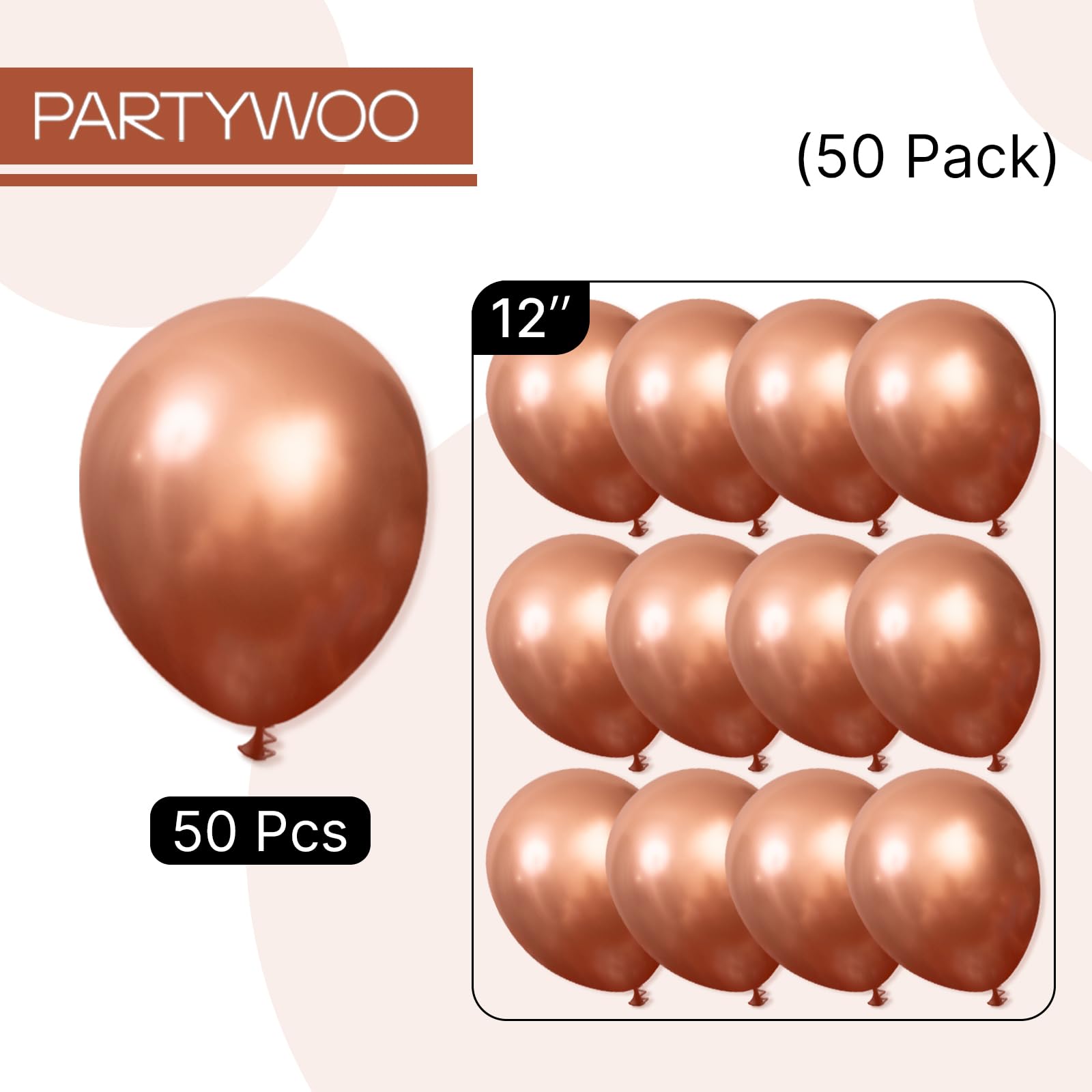PartyWoo Balloons 50 pcs 12 inch Balloons for Graduation Wedding Baby Shower Gender Reveal Anniversary Graduation Birthday Party Decorations Copper-G132