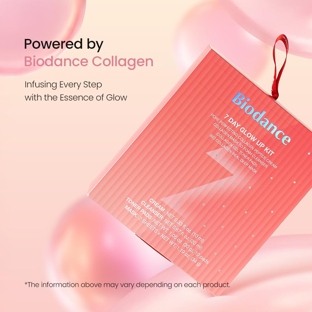 BIODANCE 7 Day Glow Up Kit: Collagen Gift Set for Glass-Skin, Korean Skin Care with Mask to Foam Cleanser, Toner Pads, Moisturizer, Gel Masks, All-in-One Skin Care Set