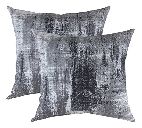 TreeWool 2 Pack Brush Art Accent Decorative Cotton Throw Pillow Covers (16 x 16 Inches, Black & Gray)