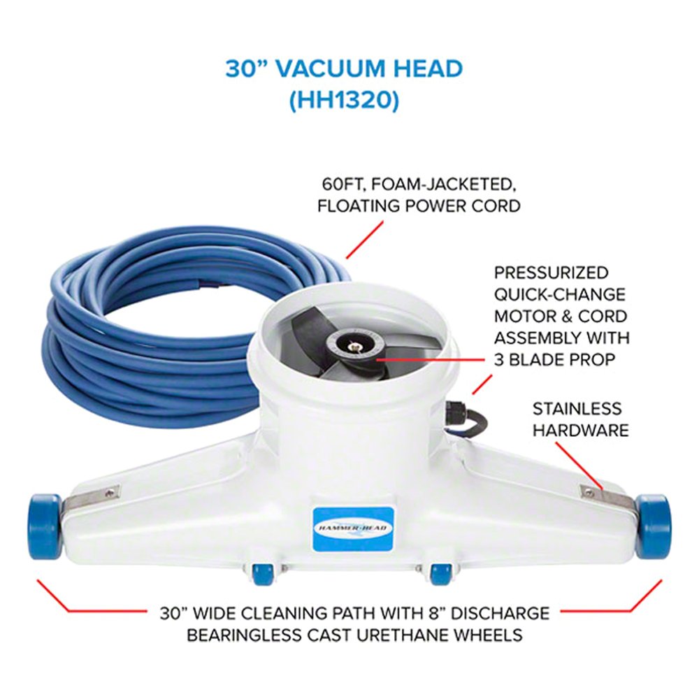 Vacuum Head 30 Inch Complete (60 Foot Cord, Motor, Prop, Yoke and One Debris Bag) White