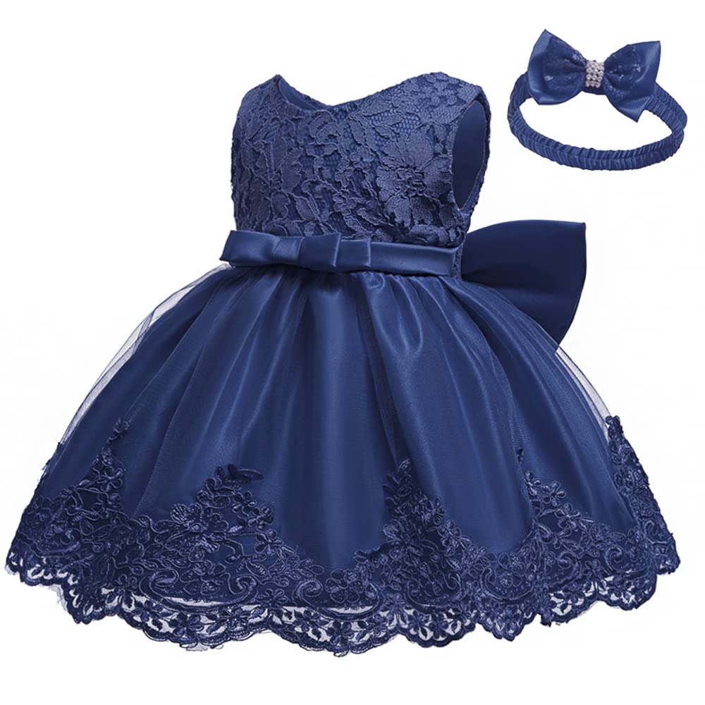 Little Girla Christmas Easter Dress Child Toddler Birthday Pageant Party Lace Formal Prom Dresses(Navy Blue,6M)