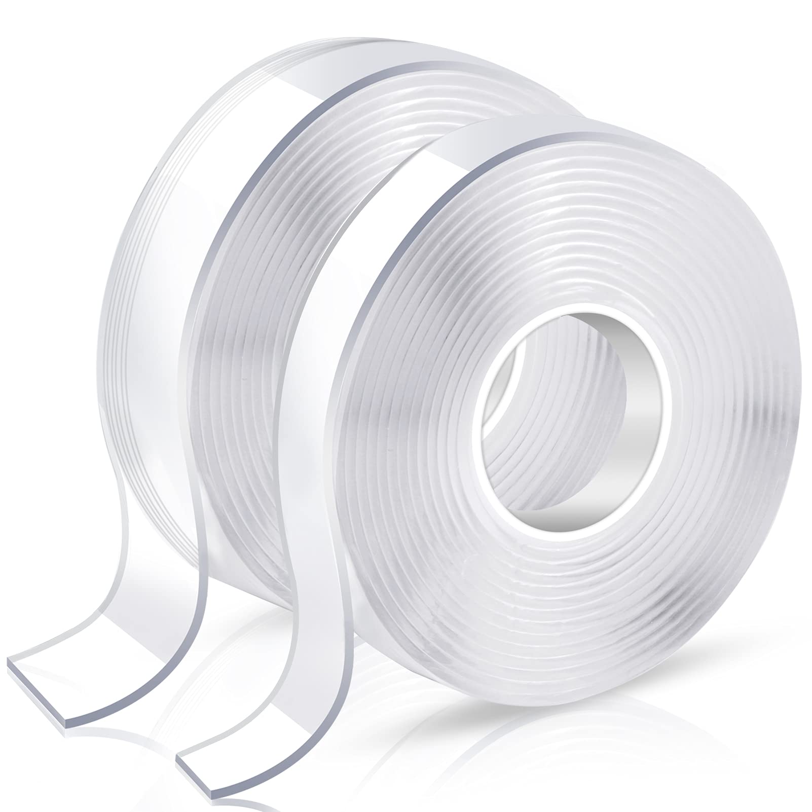 KUSUFEFI Double Sided Adhesive tape Heavy Duty, Double Stick Mounting (2 Rolls, Total 20FT), Clear Two Sided Wall tape Strips, Removable Poster tape for Home, Office, Car, Outdoor Use