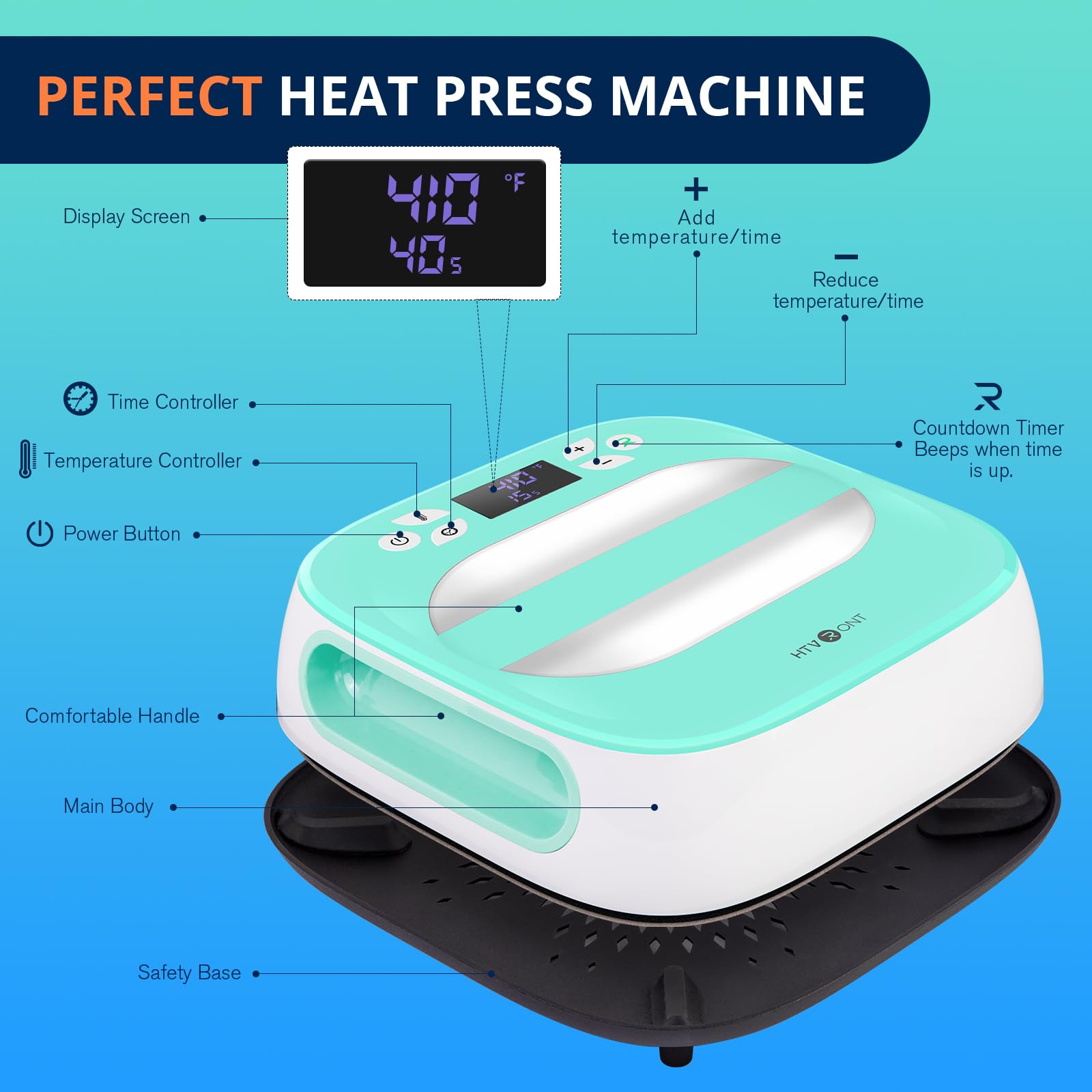 HTVRONT Heat Press Machine for T Shirts, Portable Heat Press 10"X10" - Heat Up Fast & Distribute Heat Evenly, Tshirt Press Machine for Sublimation, HTV, Heat Transfer Projects (Light Green)