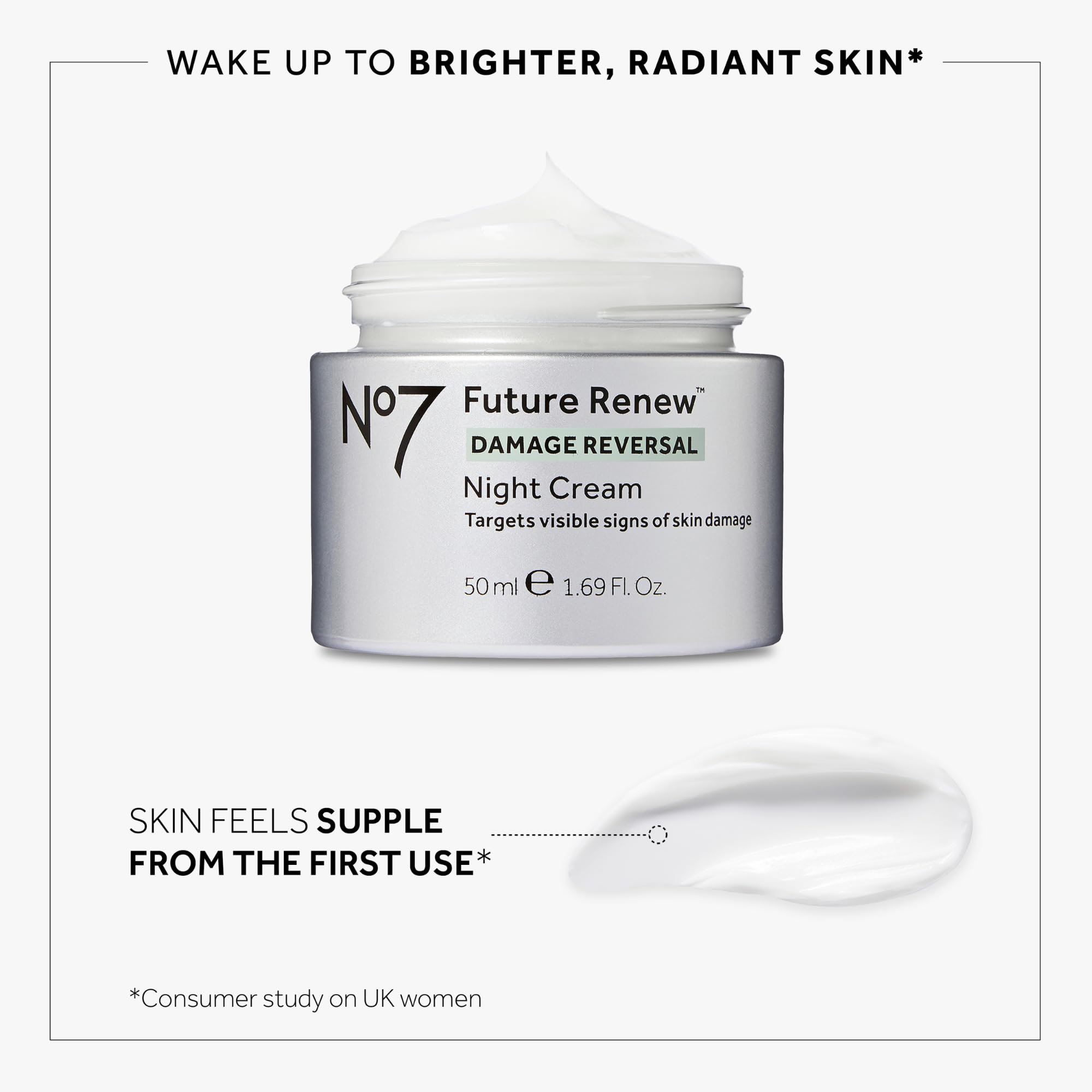 No7 Future Renew Damage Reversal Night Cream - Hydrating Face Moisturizer & Firming Cream to Reverse Visible Signs of Skin Damage - Dermatologist Approved and Suitable for Sensitive Skin (1.69 Fl Oz)
