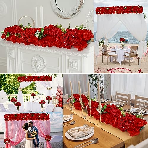 RIDDSEE Dinning Table Flower Centerpieces -6packs Blue Artificial Silk Flowers 3D Floral Arch Arrangements Center Piece for Party Bridal Shower Reception Sweetheart Dining Table Runner Decorations