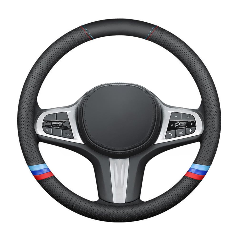 YOUDAXIN New Nappa Leather Car Steering Wheel Cover, Comfortable, Non-Slip, Sport Style Universal 15". Black Blue