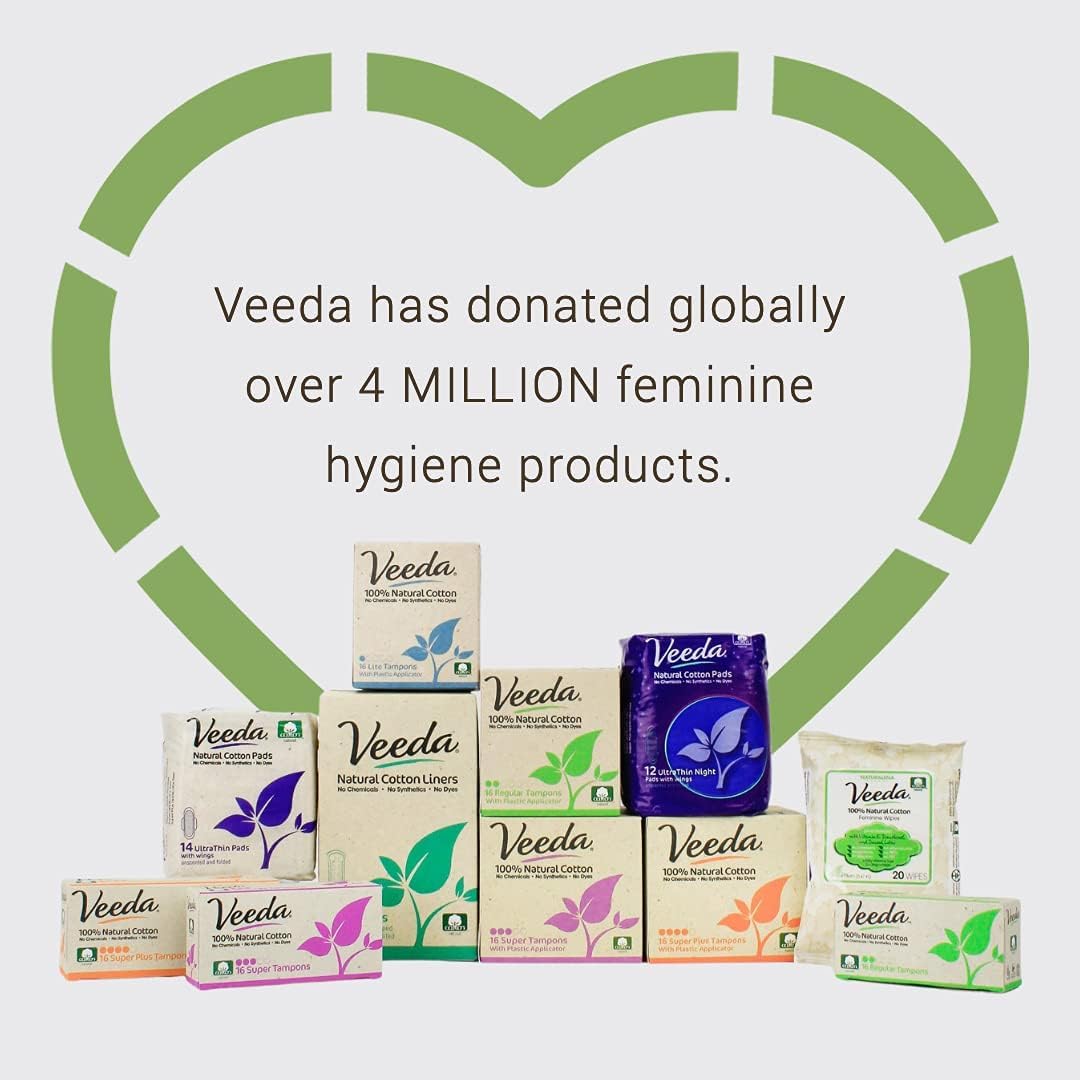Veeda 100% Natural Cotton Tampons - Super Absorbency with Leak Proof Protection - Compact BPA-Free Applicator - Unscented & Free from Chlorine, Toxin - 32 Count