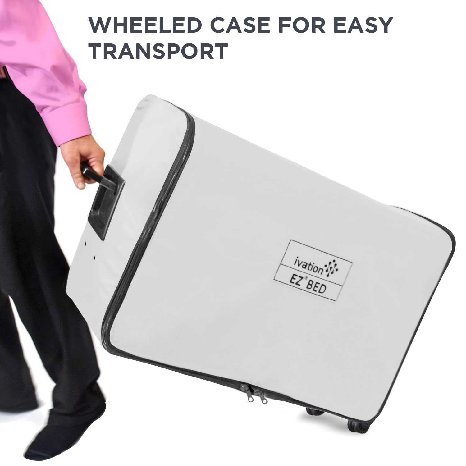 Ivation EZ-Bed (Queen) Air Mattress with Deflate Defenderâ„¢ Technology Dual Auto Comfort Pump and Dual Layer Laminate Material - AirBed Frame & Rolling Case for Guest, Travel, Vacation, Camping