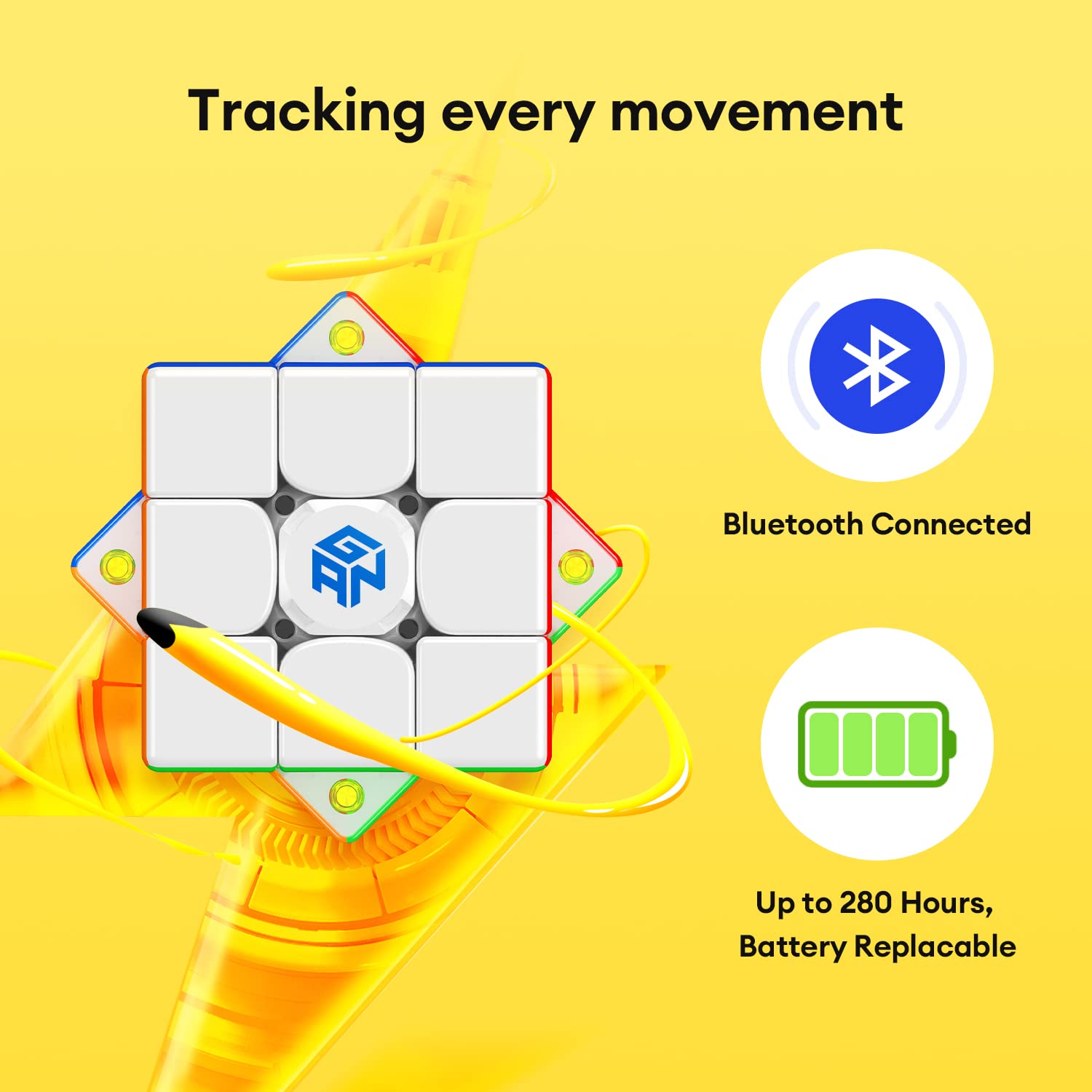 GAN 356 i Carry Stickerless Cube, GAN Smart Cube 3x3 Speed Cube Intelligent Tracking Timing Movements Steps with CubeStation App, Battery Version Non-Rechargeable