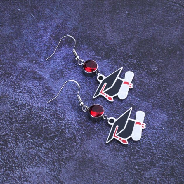 WKXZMTR Graduation Cap Charm with Red Birthstone Earrings Cute College Graduation Gifts Congrats Grad Gifts Friendship Gifts (Graduation Cap Ear 1)
